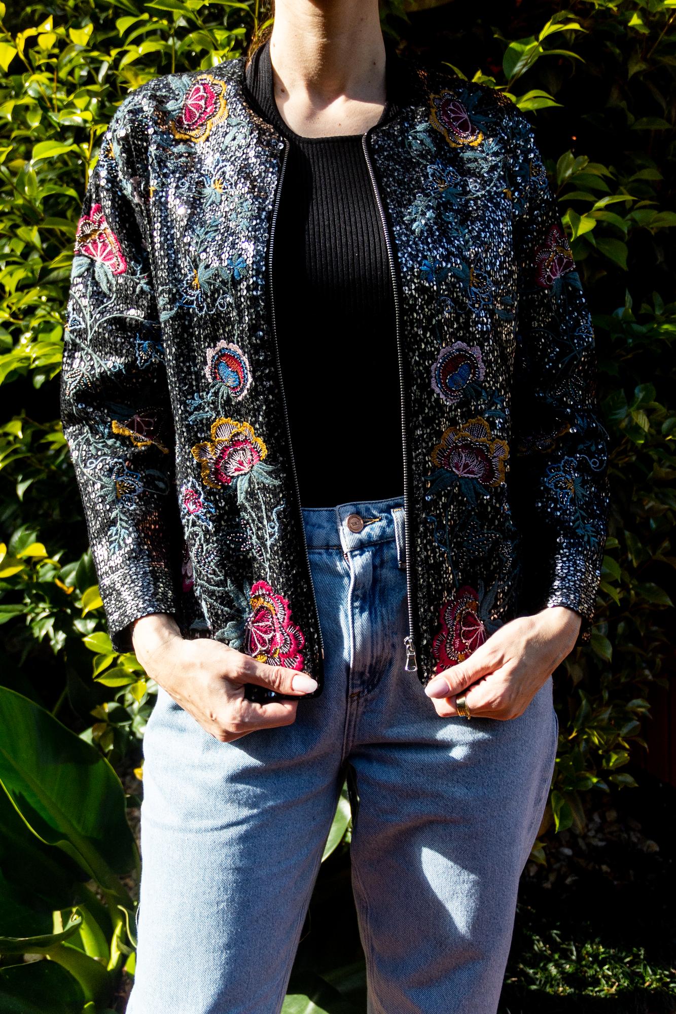 geometric embroidery on jacket